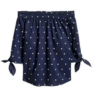 H&M Blue & White Polka Dot Off-the-shoulder Top